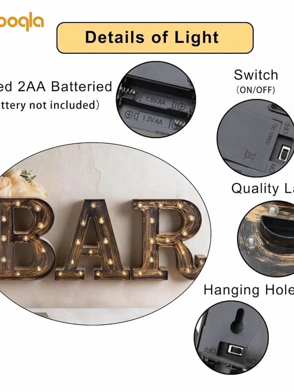 Illuminated BAR Marquee Letters - Warm Gold LED